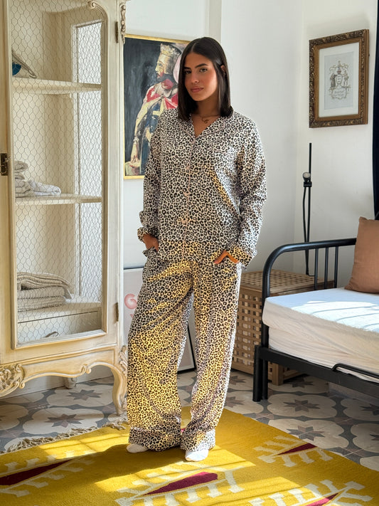 Leopard pj satin Black - Pink