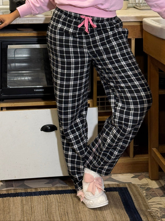 Woolen Plaid Pants In Black