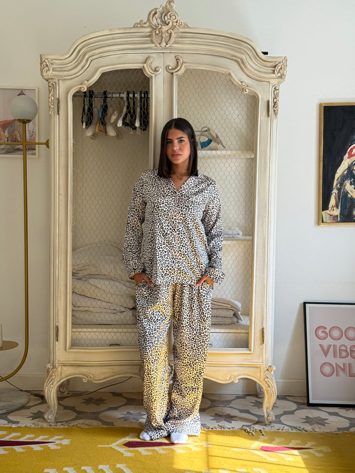 Leopard pj satin Black - Pink