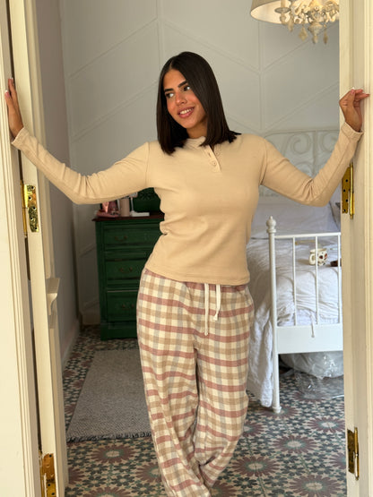 Woolen Plaid Set Beige - Checkered