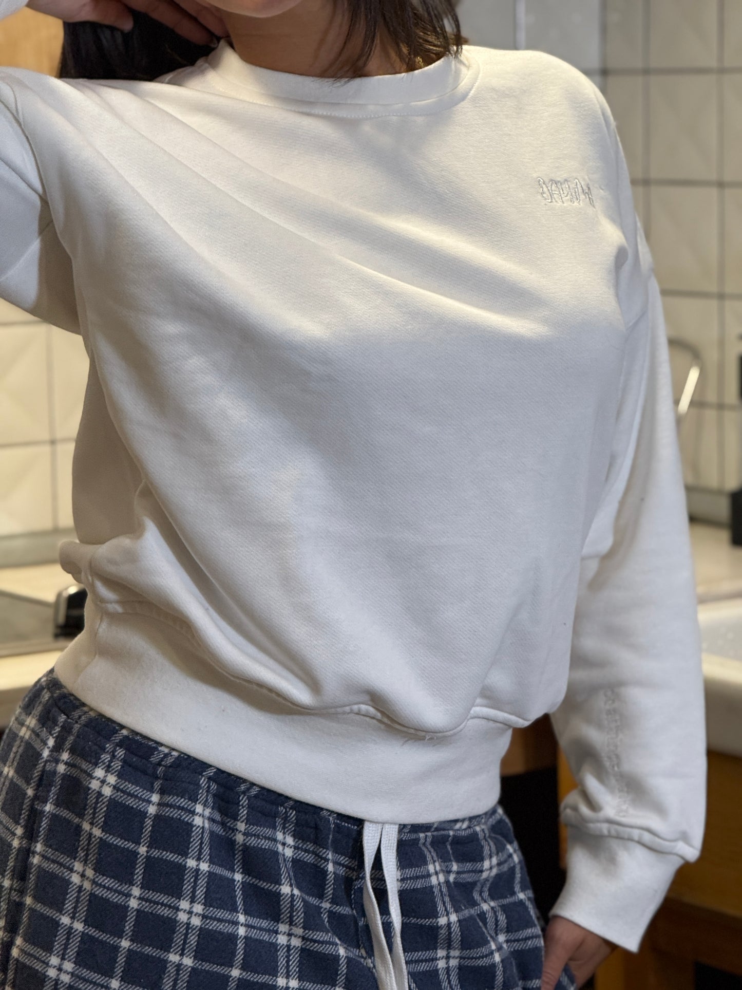 Woolen Plaid Set - White x Navy Blue Checkered