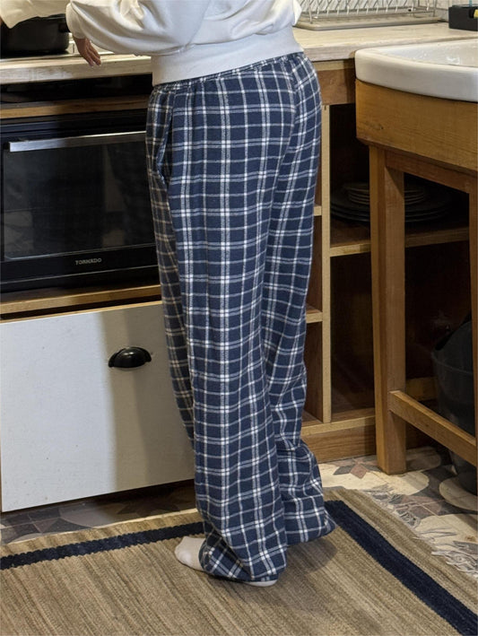 Woolen Plaid Pants In Navy Blue