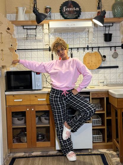 Woolen Plaid Set - Pink x Black Checkered