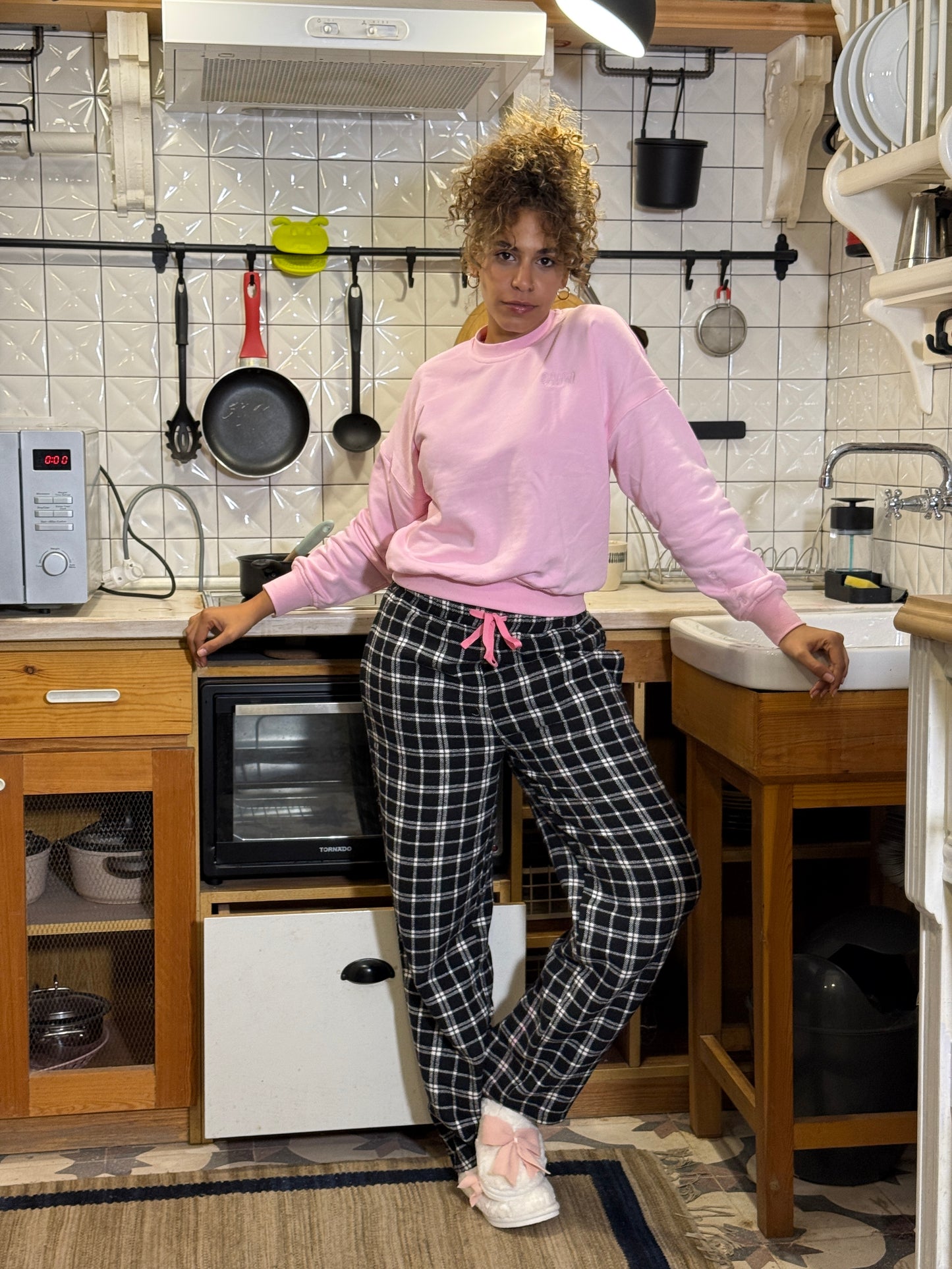 Woolen Plaid Set - Pink x Black Checkered