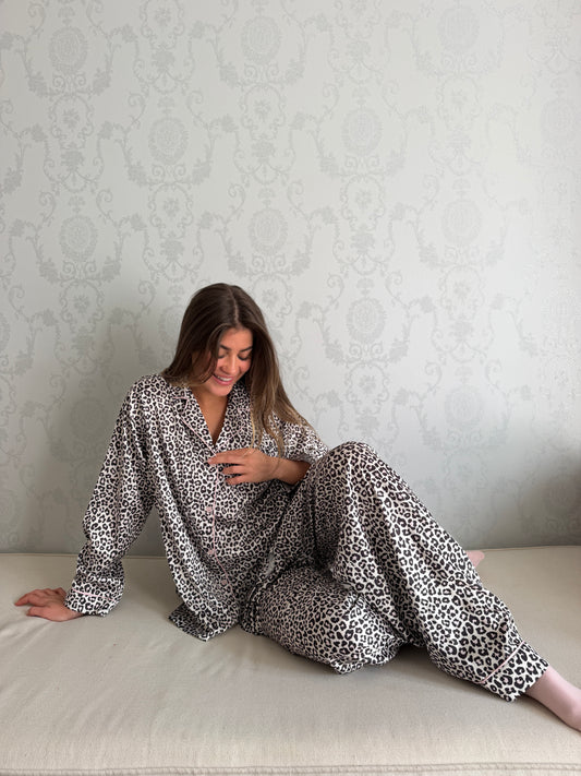 Leopard pj satin Black - Pink