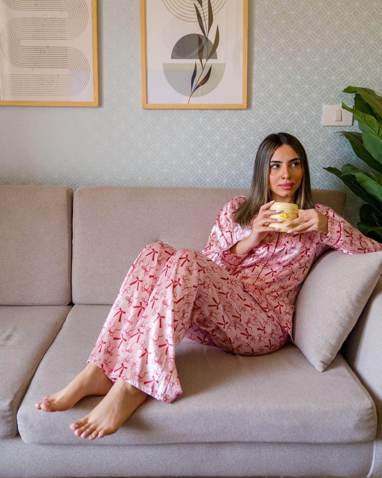 ribbon Satin pink Pyjamas