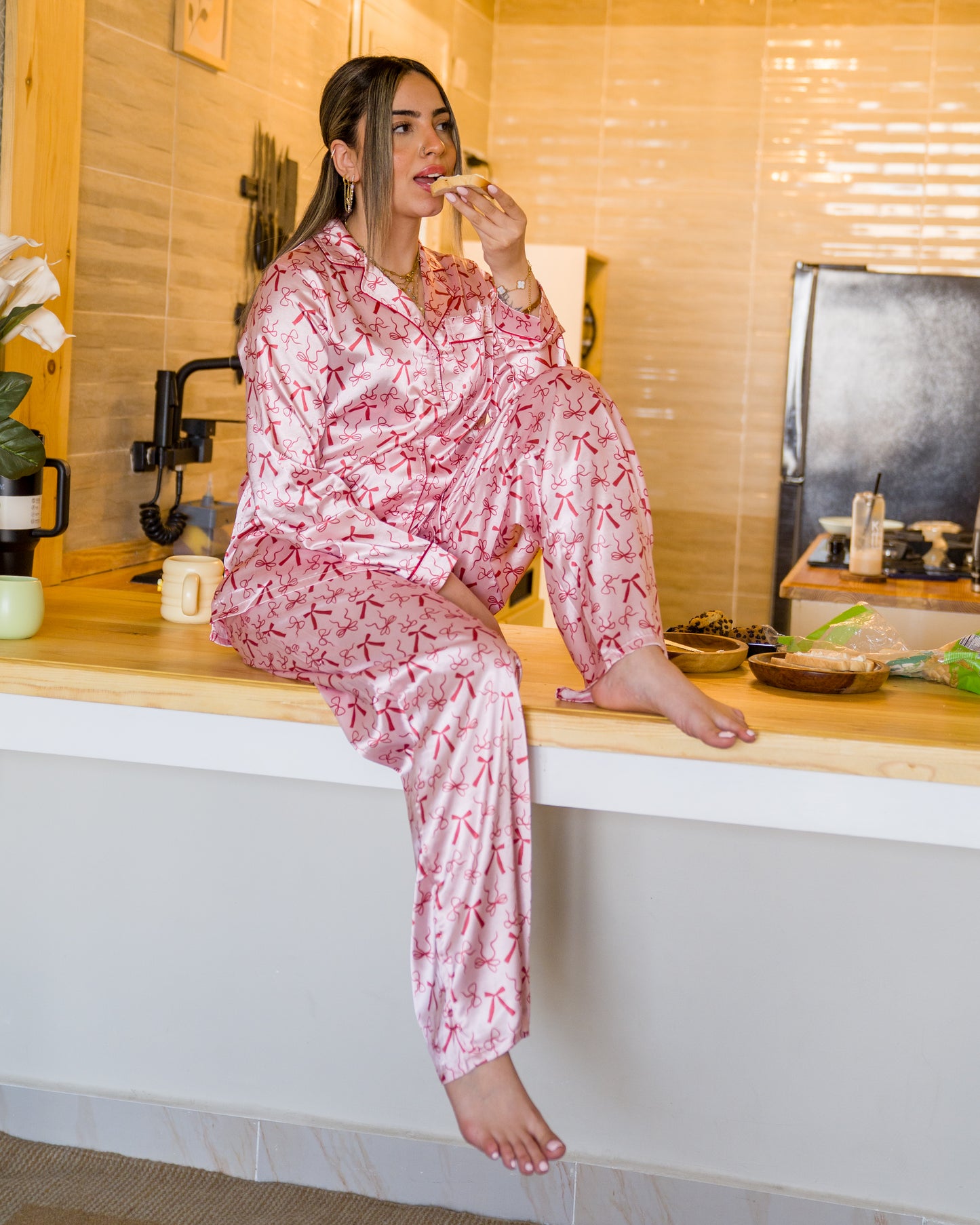 ribbon Satin pink Pyjamas
